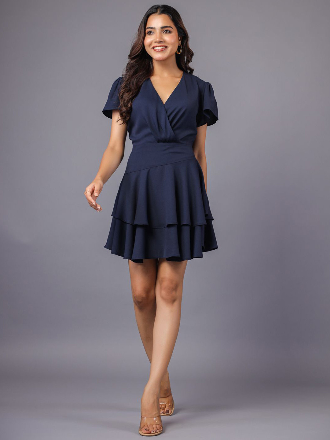 June 9 Clothing Women Layered Wrap Midi Dress