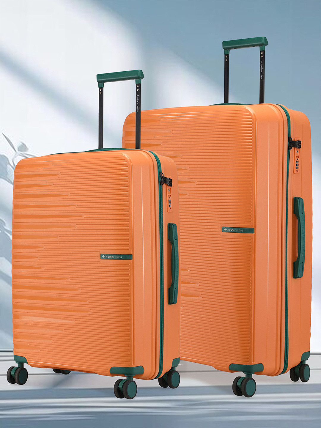 Nasher Miles Havelock Polypropylene TSA Lock Set of 2 M/L Orange Trolley Bags (65-75 cm)