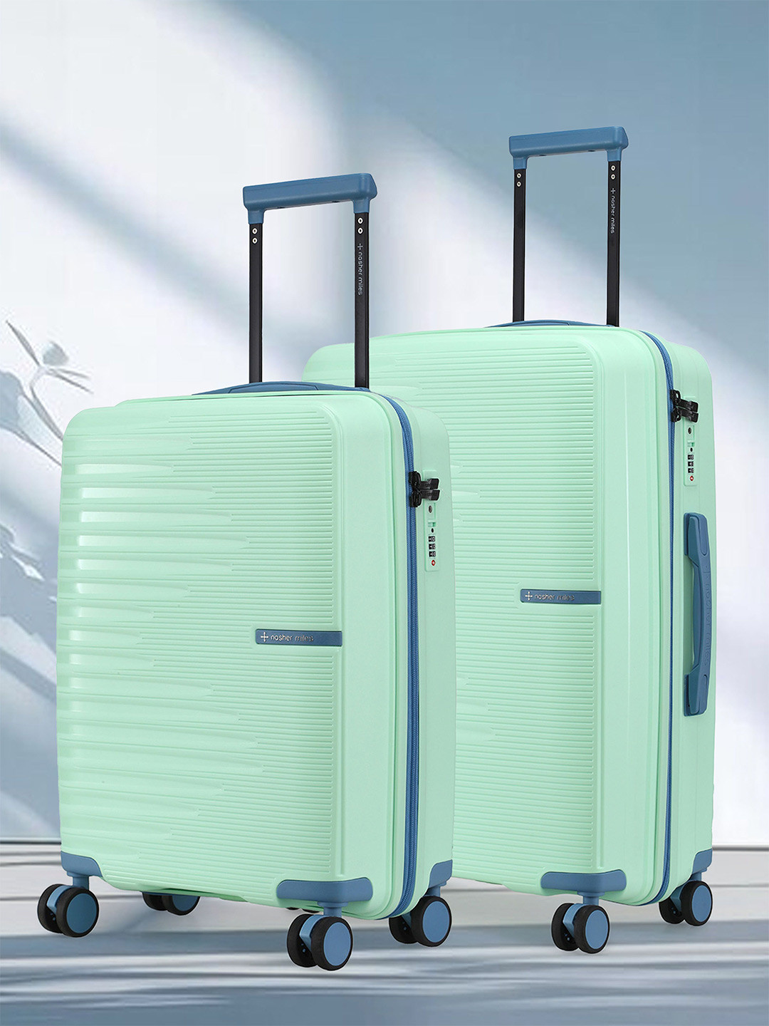 Nasher Miles Havelock Polypropylene TSA Lock Set of 2 S/M Cyan Green Trolley Bags 55-65 cm