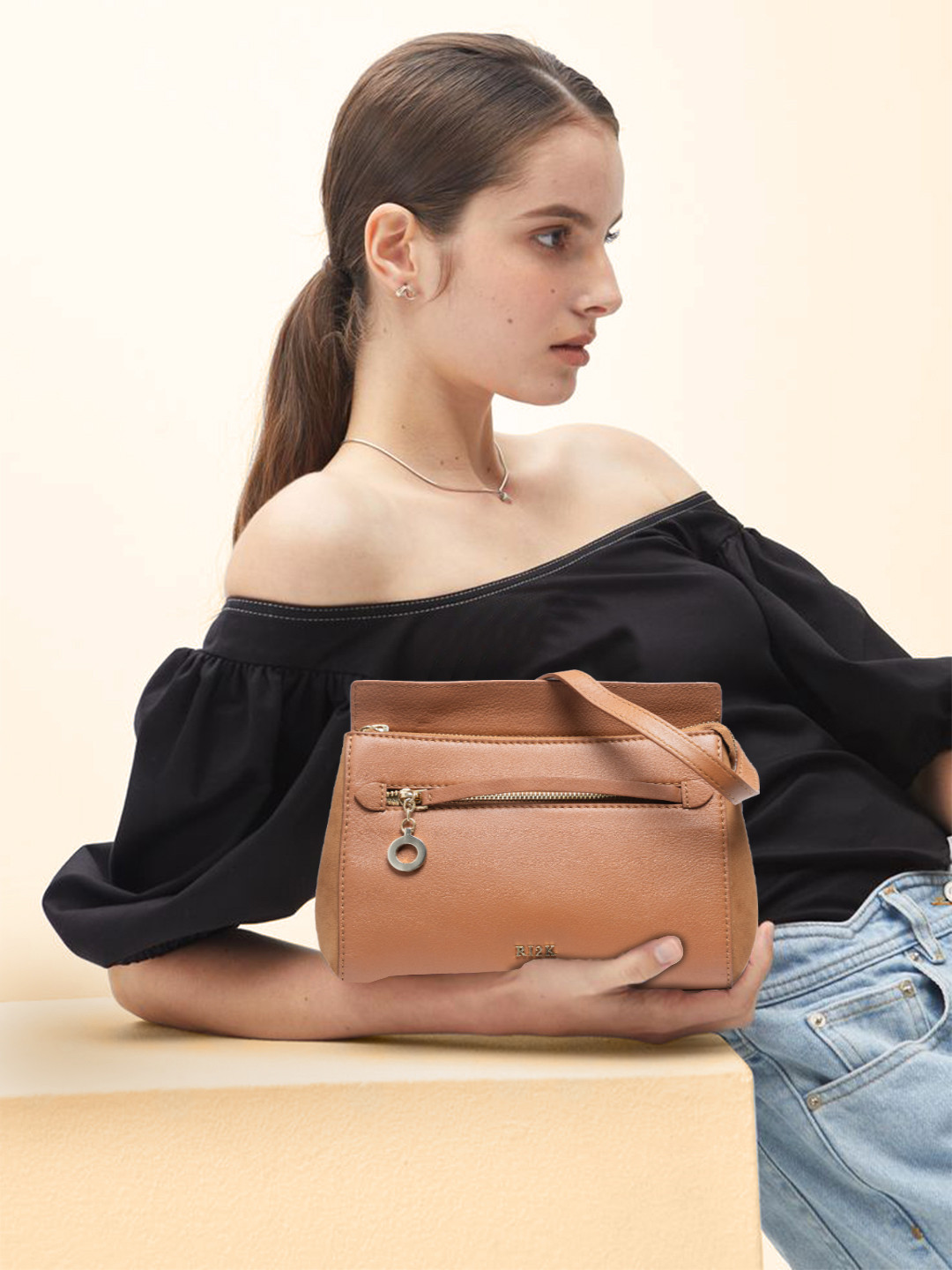 RI2K LONDON Women Textured Crossbody Leather Sling Bag