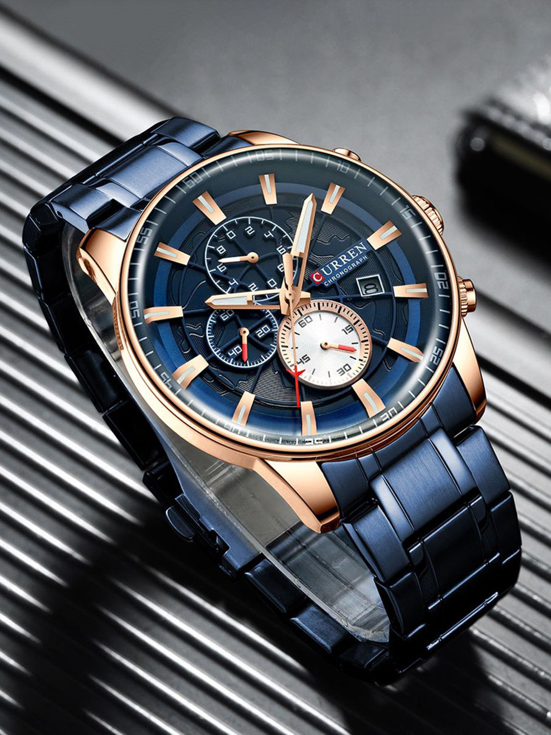 Curren Men Brass Dial & Stainless Steel Chronograph Analogue Watch CR-8362-Blue