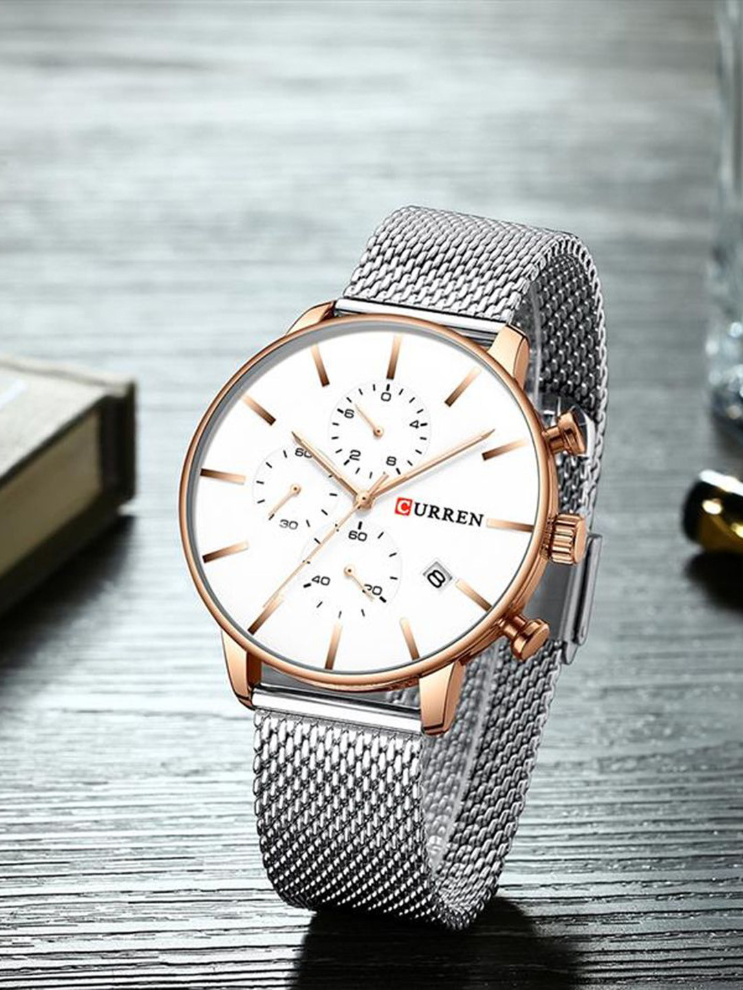 Curren Men Brass Dial & Stainless Steel Wrap Around Straps Analogue Watch-CR-8339-RSGWh
