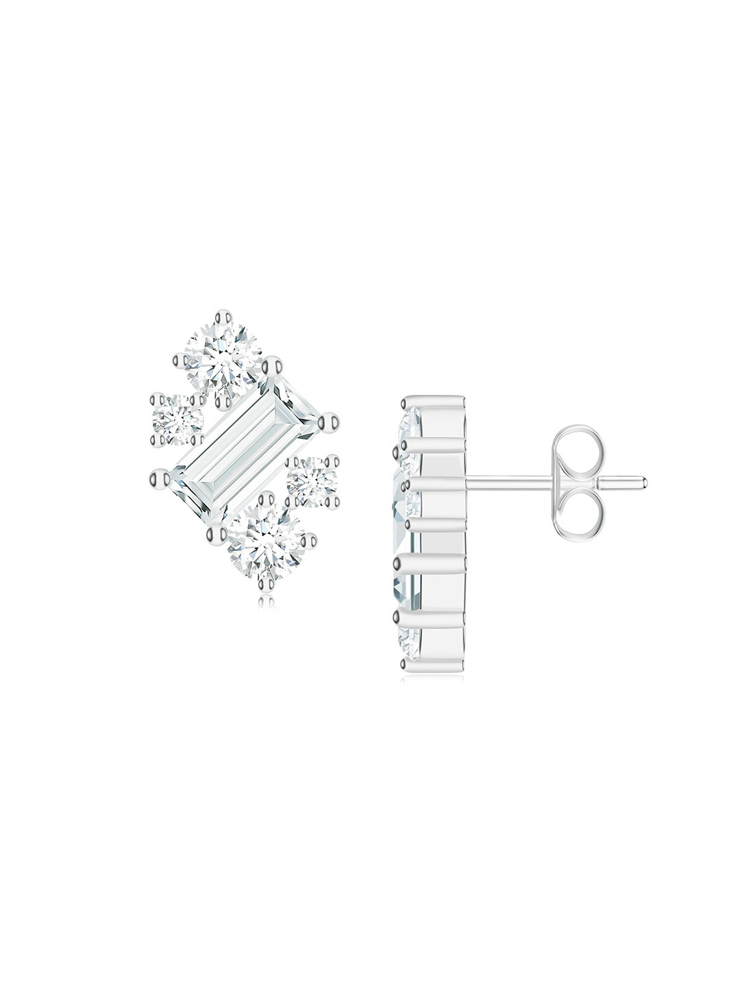 Kicky And Perky 925 Sterling Silver Baguette Shape Moissanite Stone Studded Earring