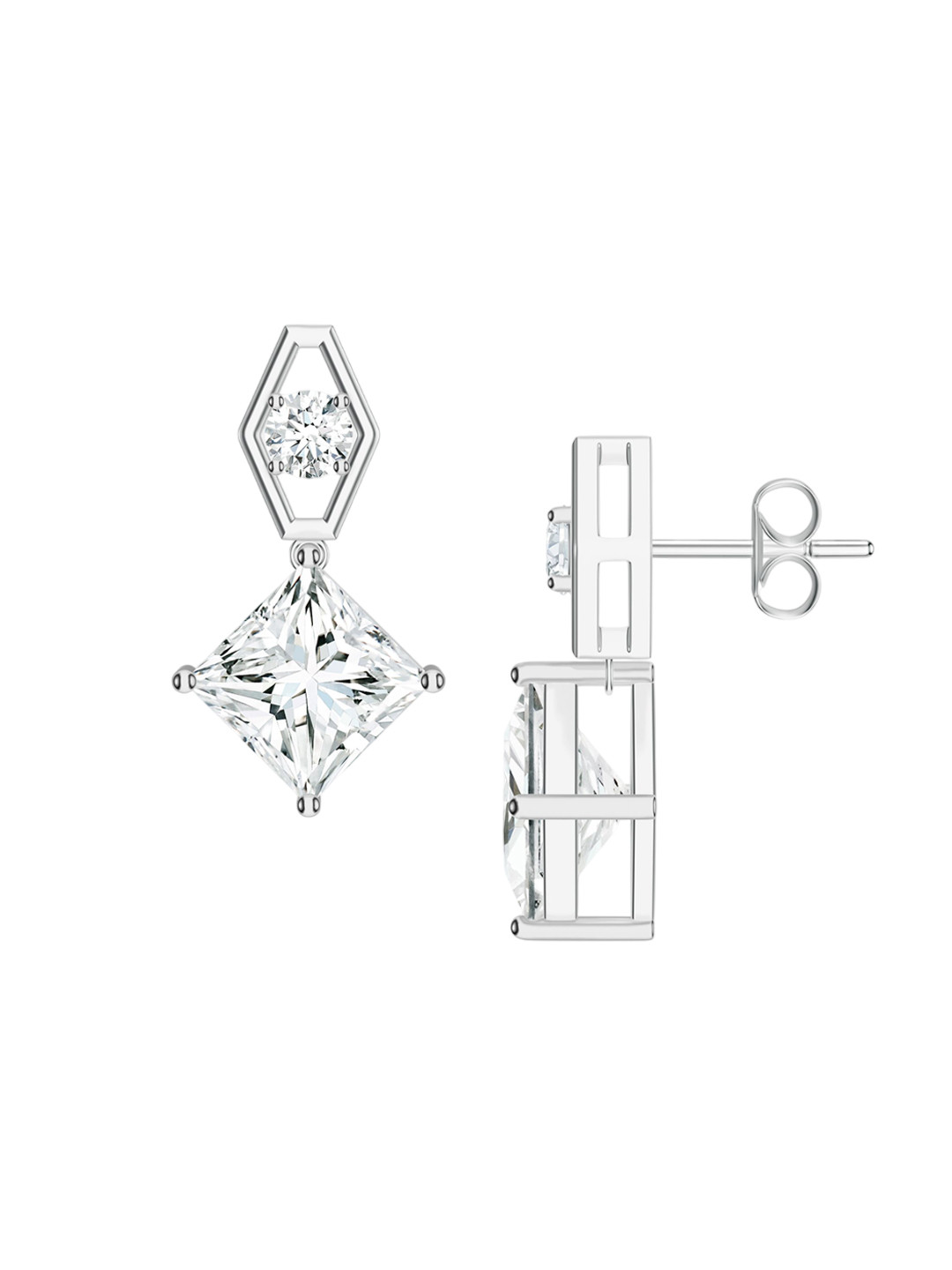 Kicky And Perky 925 Sterling Silver Princess Shape Moissanite Stone Studded Earring