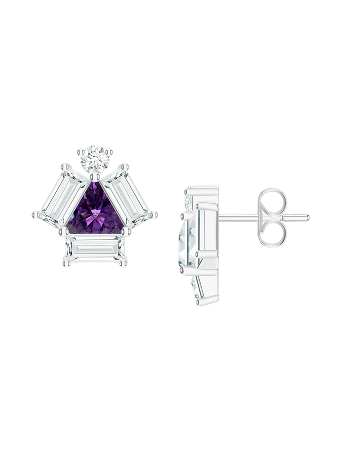 Kicky And Perky 925 Sterling Silver Trillion Shape Purple Amethyst Stone Studded Earring