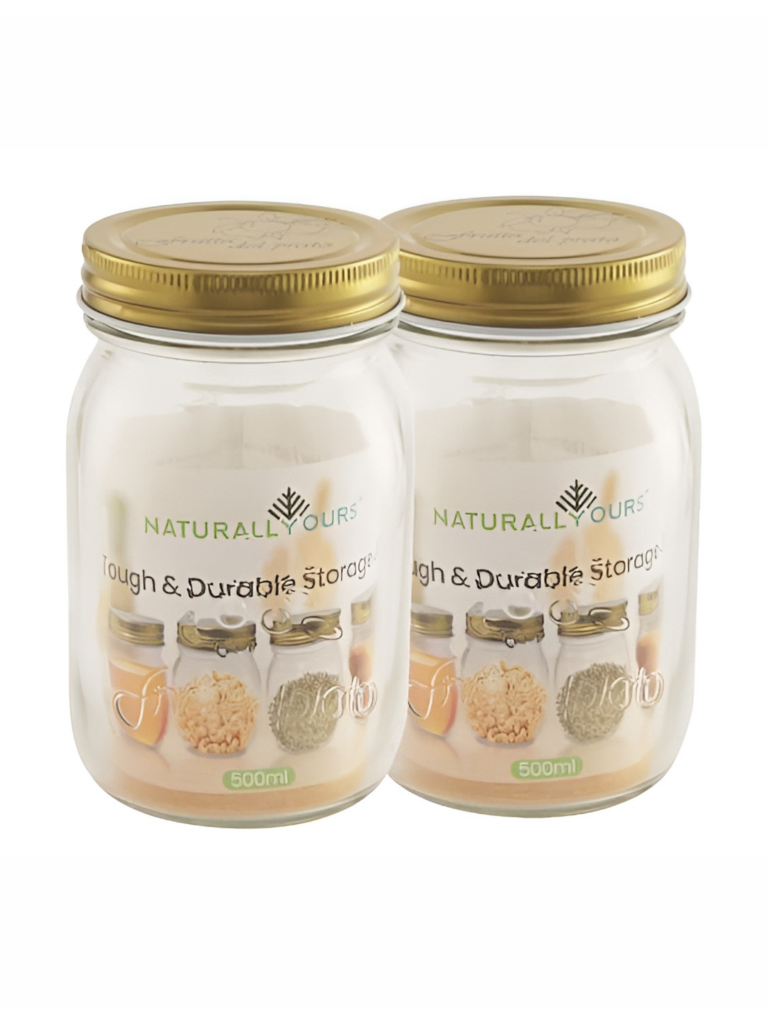 Naturally Yours Transparent Typography Glass Easy To Clean 2 Piece Screw Top Fridge Container-500ml