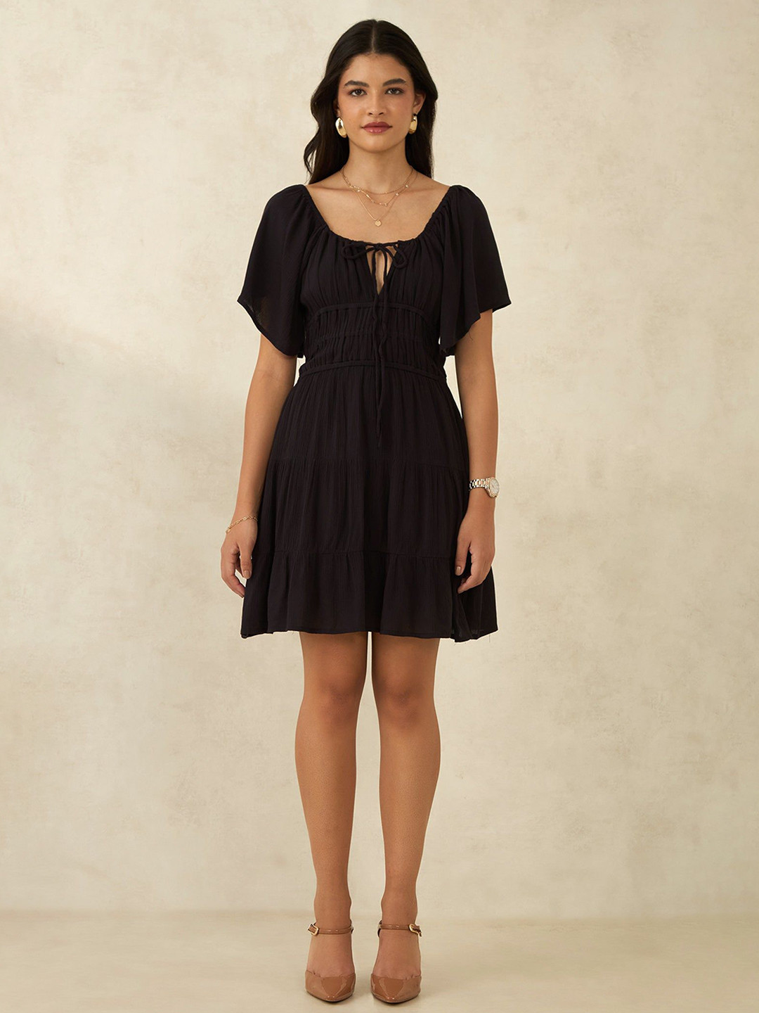 Virgio Pure Viscose Stylised Back Tier Dress