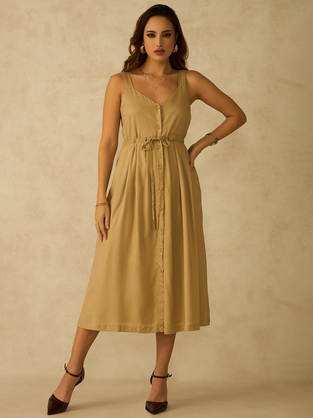 Virgio Pure Viscose Front Button-Down Midi Dress