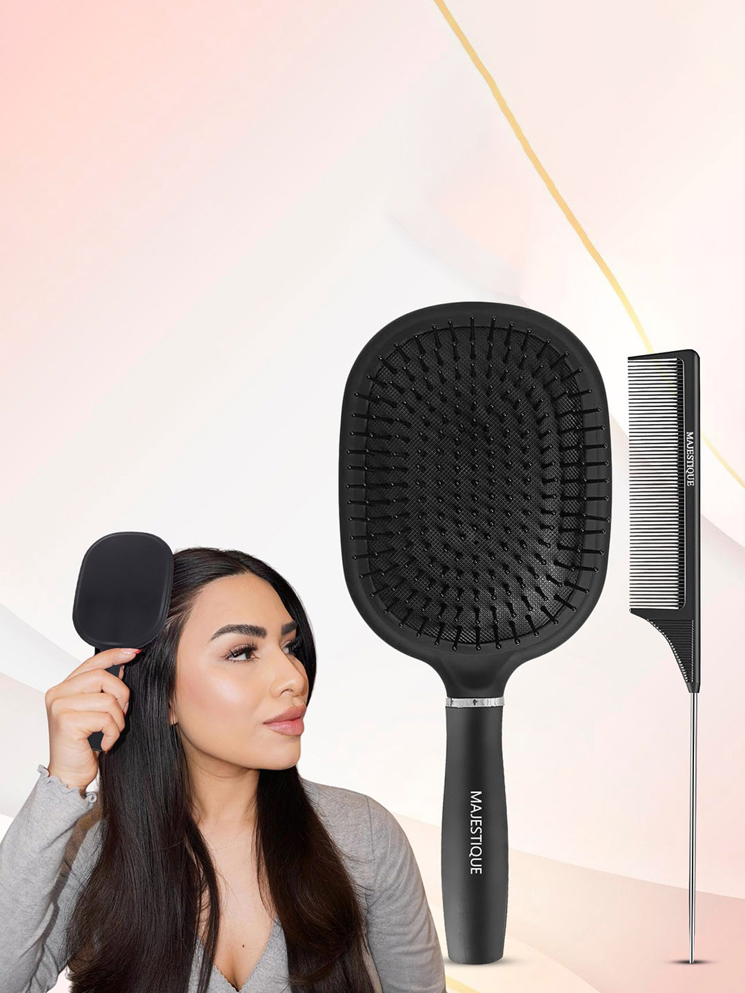 MAJESTIQUE Jumbo Paddle Hair Brush Tail Comb Large Anti-static -Black