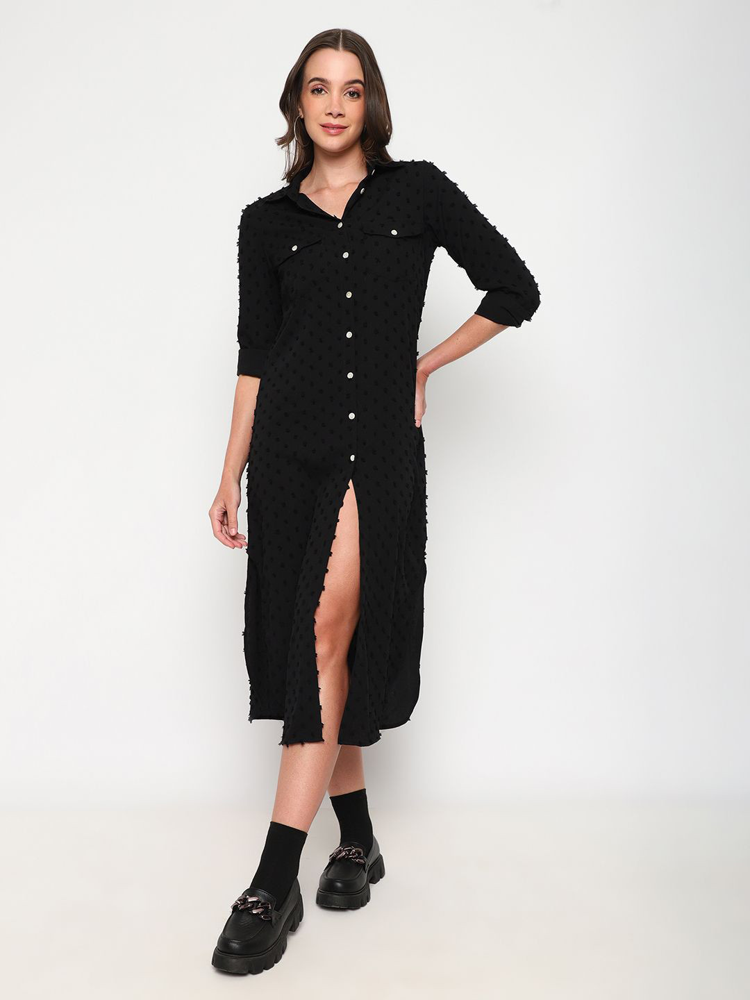 Satrisha Women Self Design Shirt Midi Dress