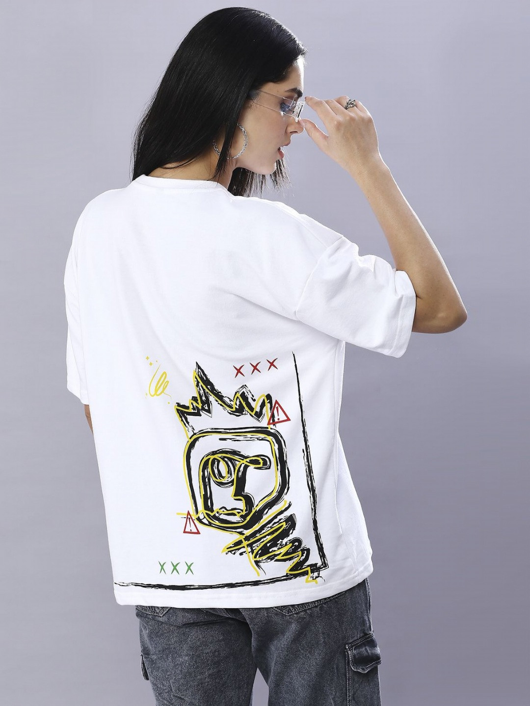 HOUSE OF RS Women Sustainable Typography Printed Round Neck Oversized T-shirt