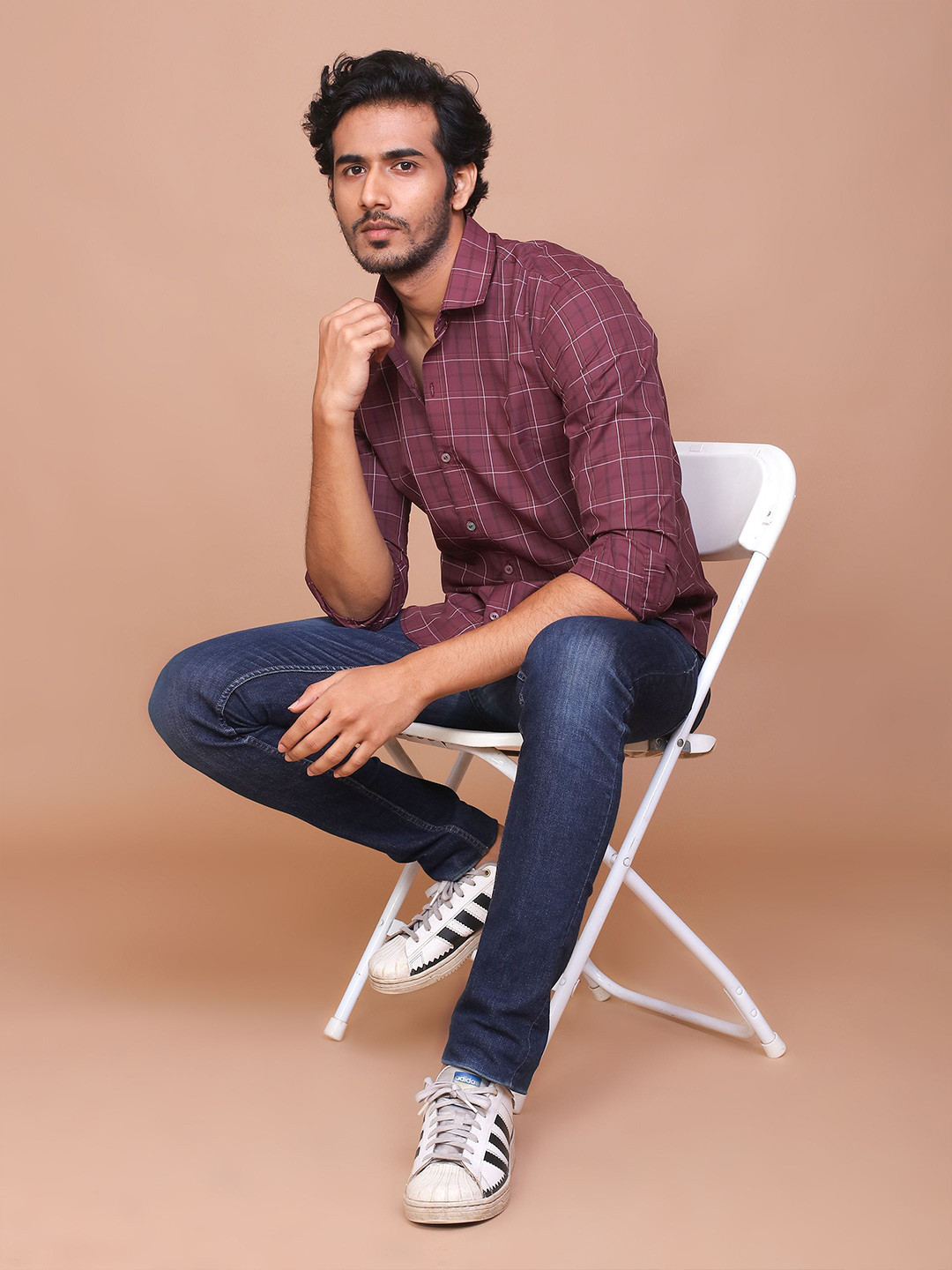RAVINIK Men GLEN PLAID India Fit Spread Collar Tartan Checked Cotton Casual Shirt