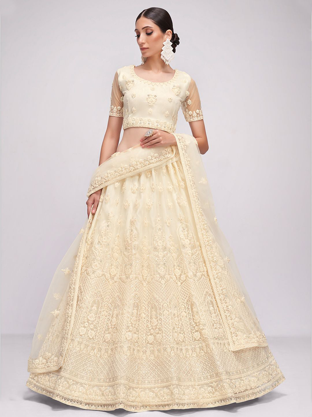 ALIZEH Off White Embroidered Lehenga Choli With Dupatta