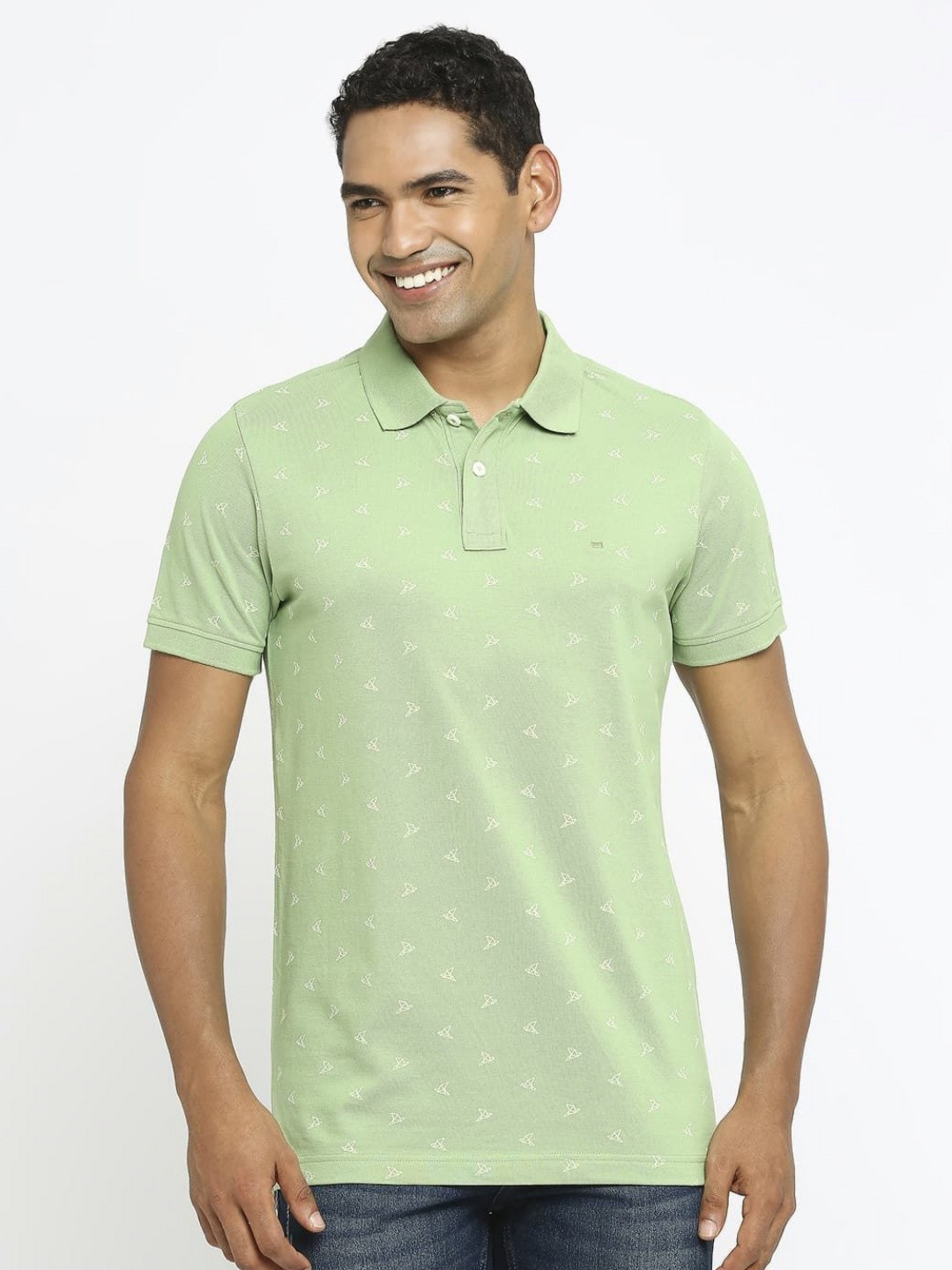 Basics Men Printed Polo Collar Boxy T-shirt