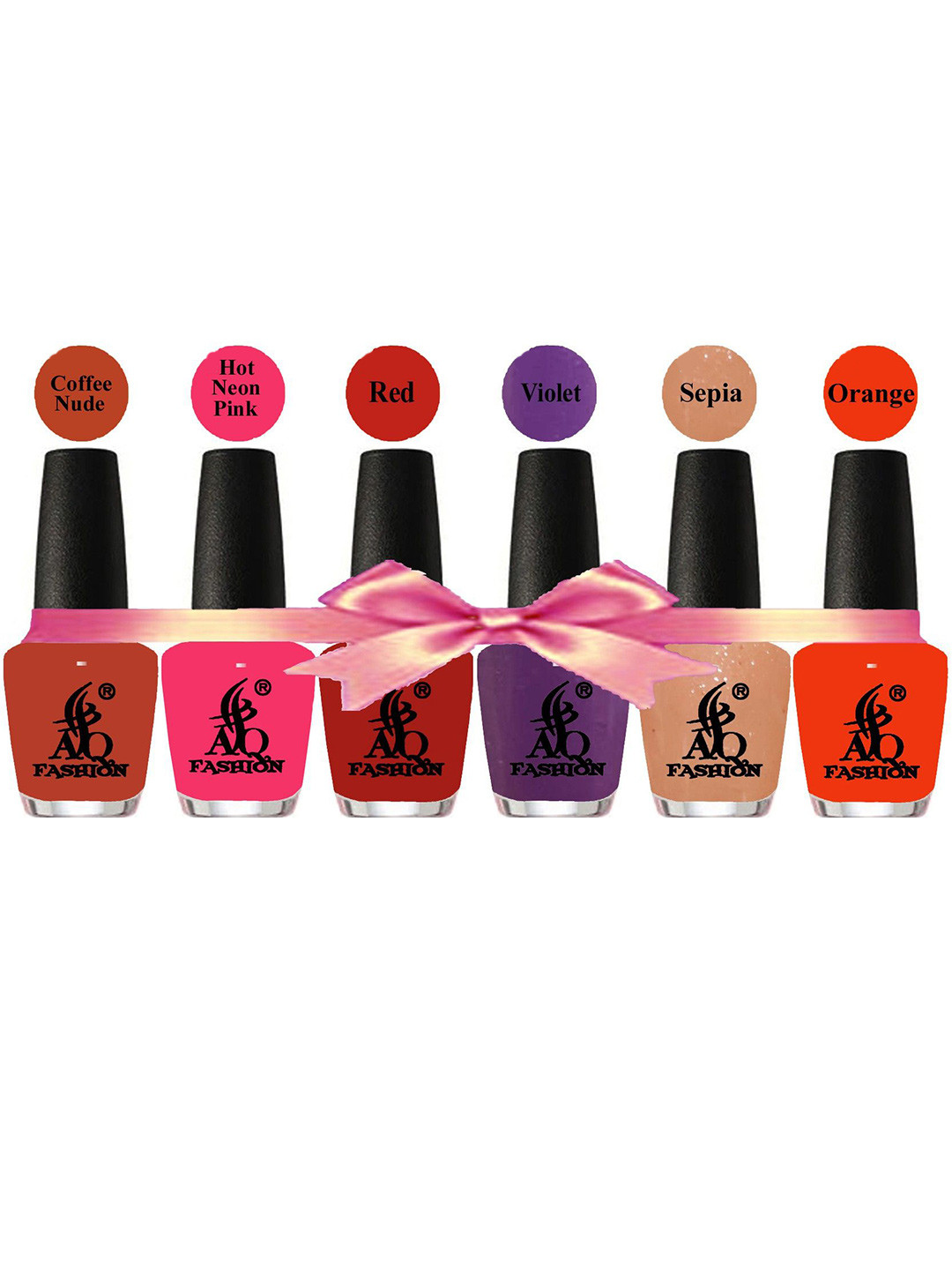 AQ FASHION Set Of 6 Long Lasting Glossy Finish Nail Polish - 15 ml Each - Red-Violet-Sepia