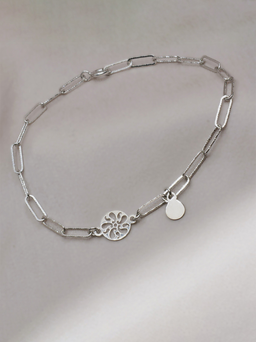 Luxevogue Rhodium Plated 925 Sterling Silver Filigree Link Chain Charm Bracelet