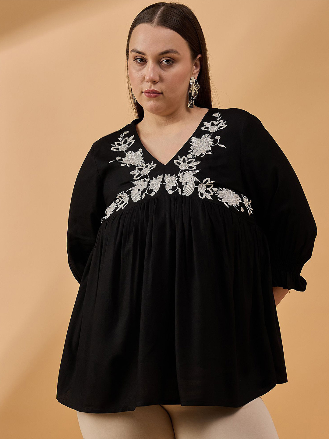 Routes by All About You Plus Size Embroidered Empire Top