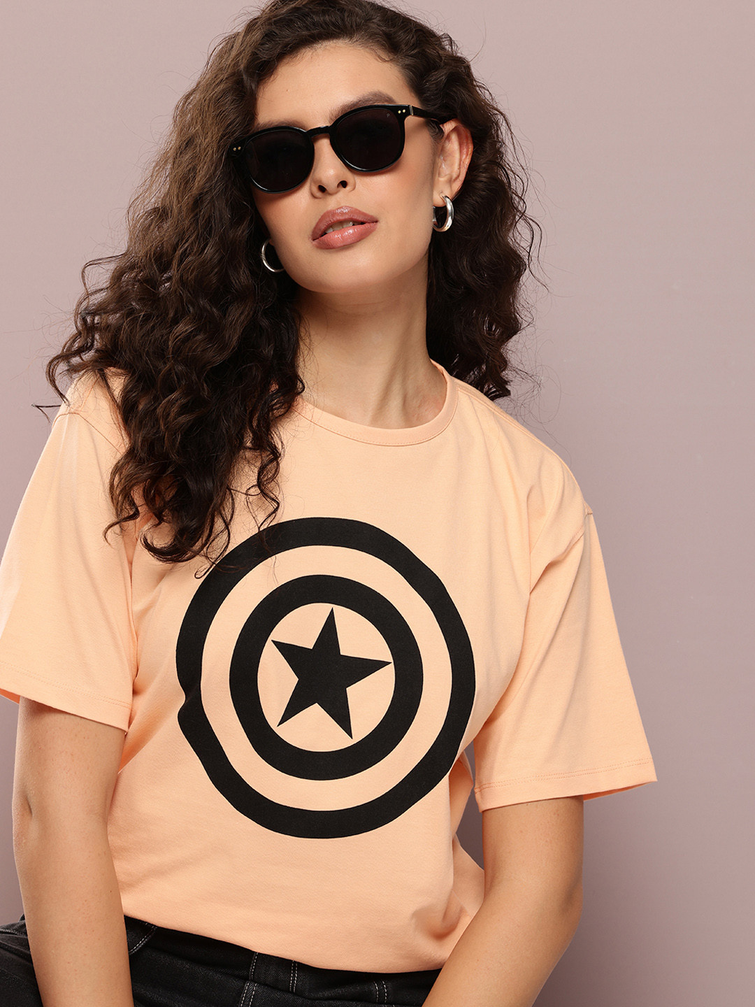 Kook N Keech Oversized Fit Captain America Graphic Printed Pure Cotton T-shirt