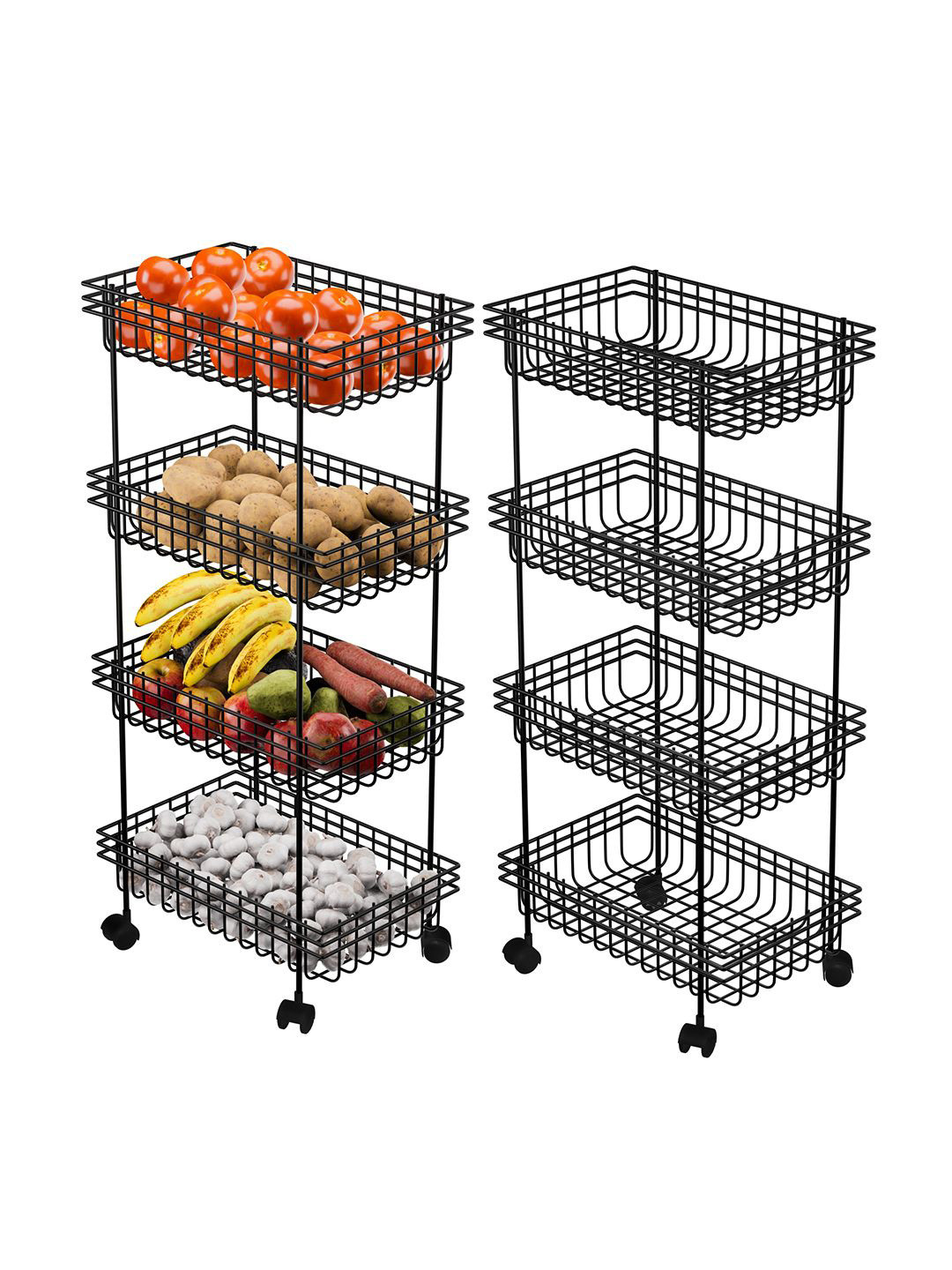 Kuber Industries Set of 2 Unisex Black Metal 4-Layer Fruits & Vegetable Kitchen Trolley