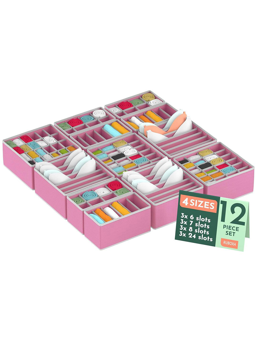 Kuber Industries Pink Set of 12  Undergarment Reusable Storage Drawer Organisers