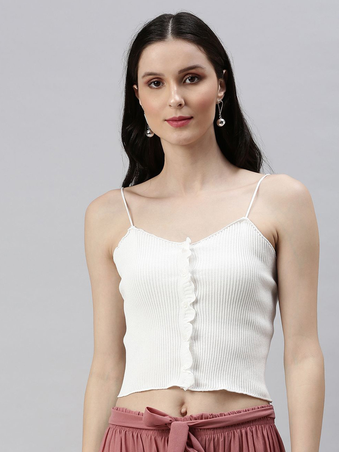SHOWOFF White Sleeveless V-Neck Crop Top
