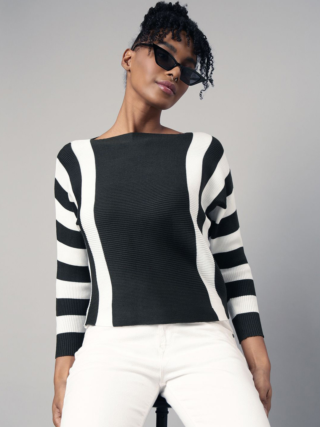 SHOWOFF Women Boat Neck Striped  Top