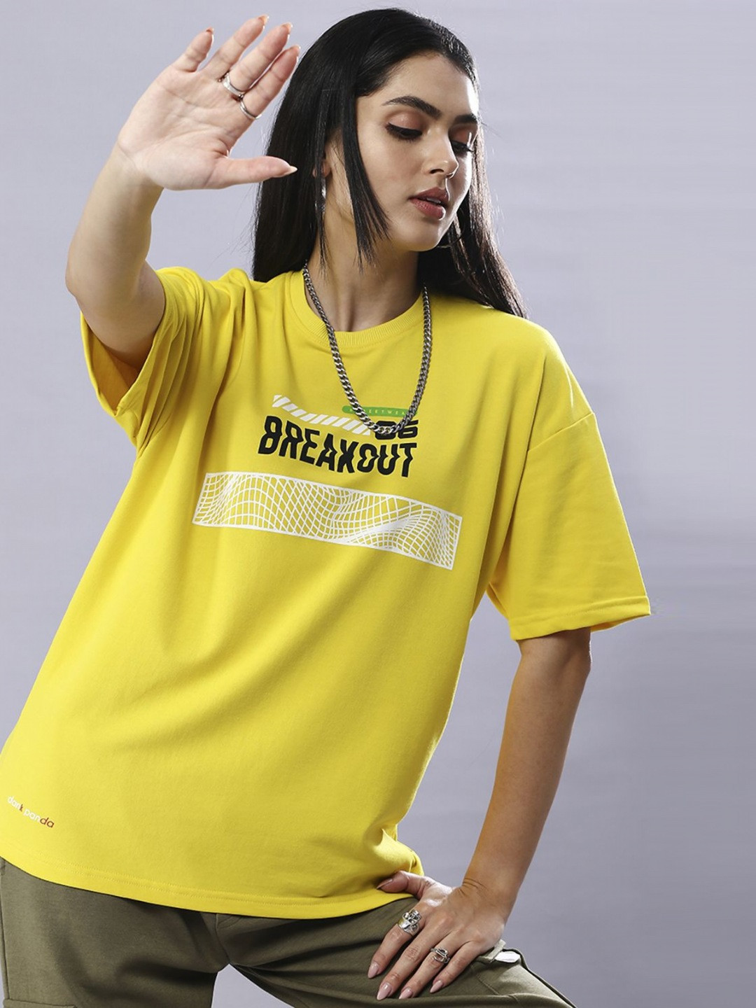 HOUSE OF RS Women Sustainable Dank Panda Breakout Printed Oversized T-shirt