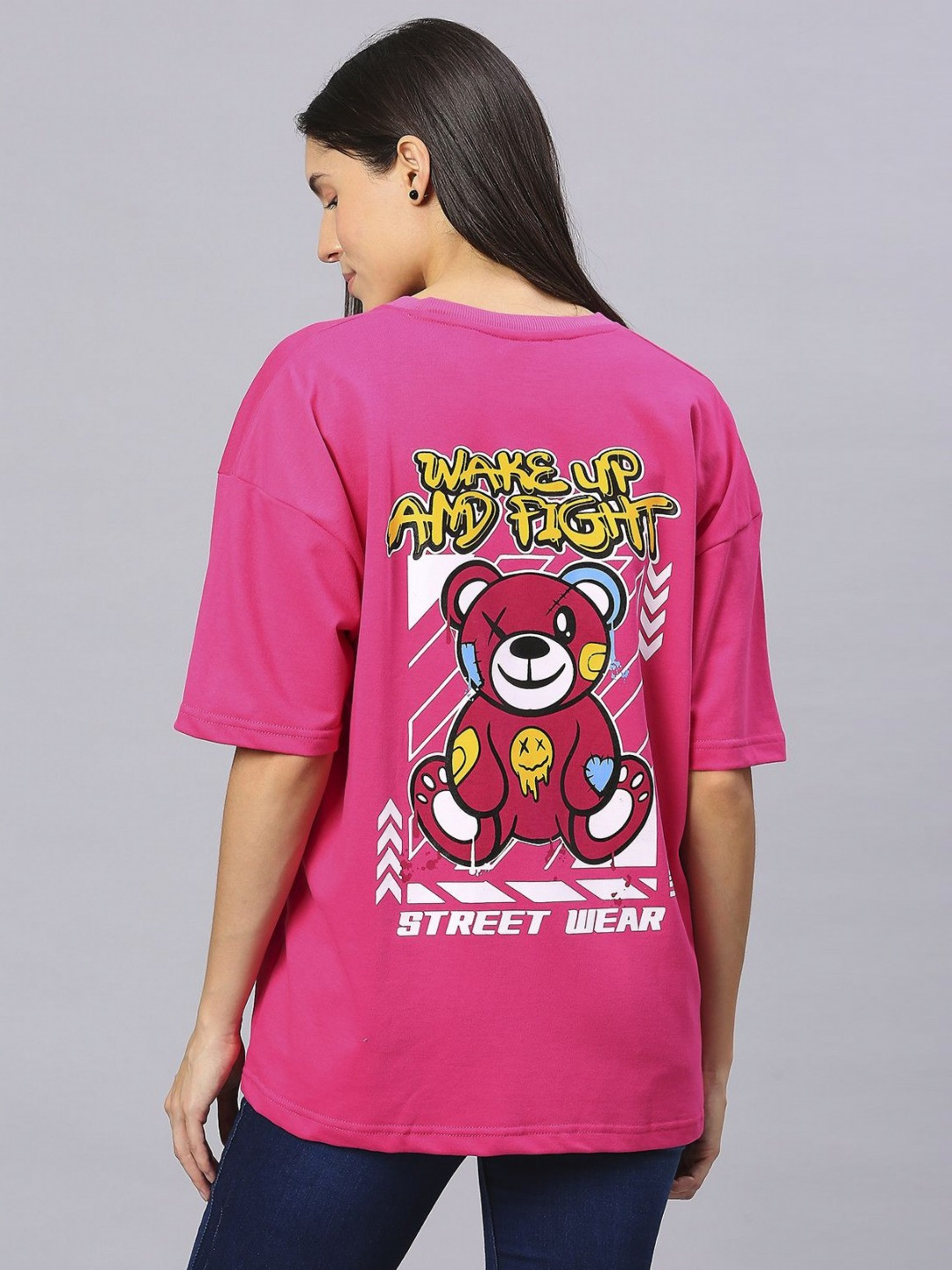 HOUSE OF RS Women Sustainable Wake Up and Fight Printed Oversized T-shirt