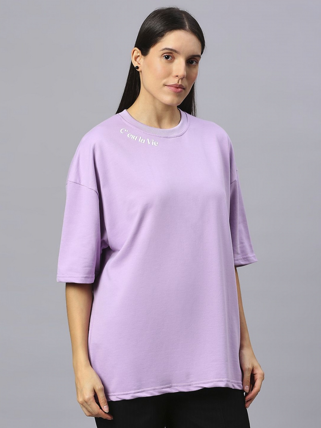 HOUSE OF RS Women Sustainable C'est la Vie Printed Oversized T-shirt