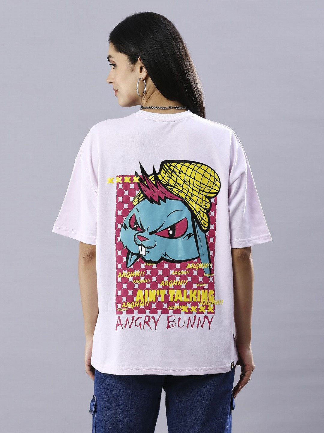 HOUSE OF RS Women Sustainable Angry Bunny Printed Oversized T-shirt