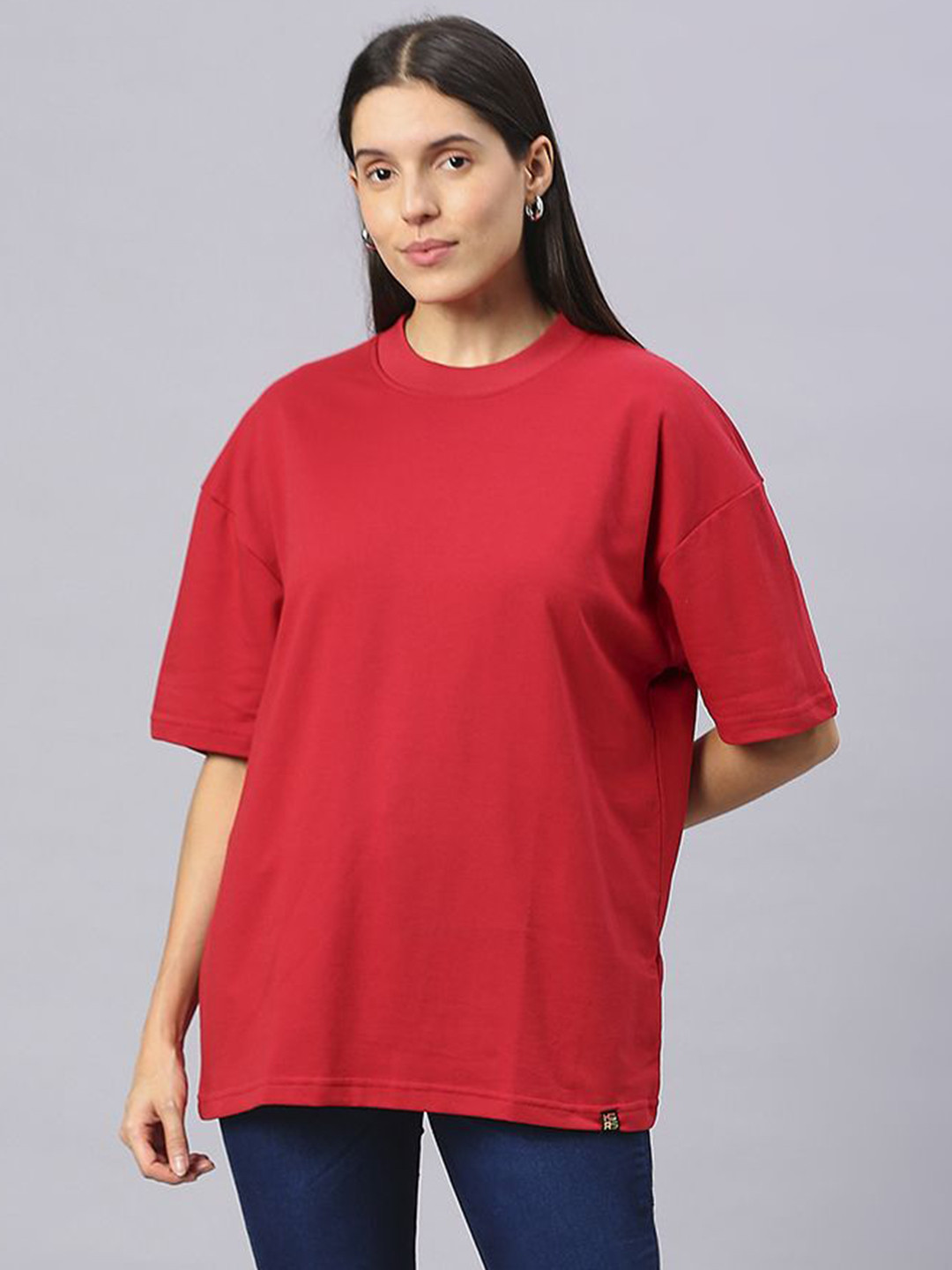 HOUSE OF RS Women Sustainable Solid Oversized T-shirt