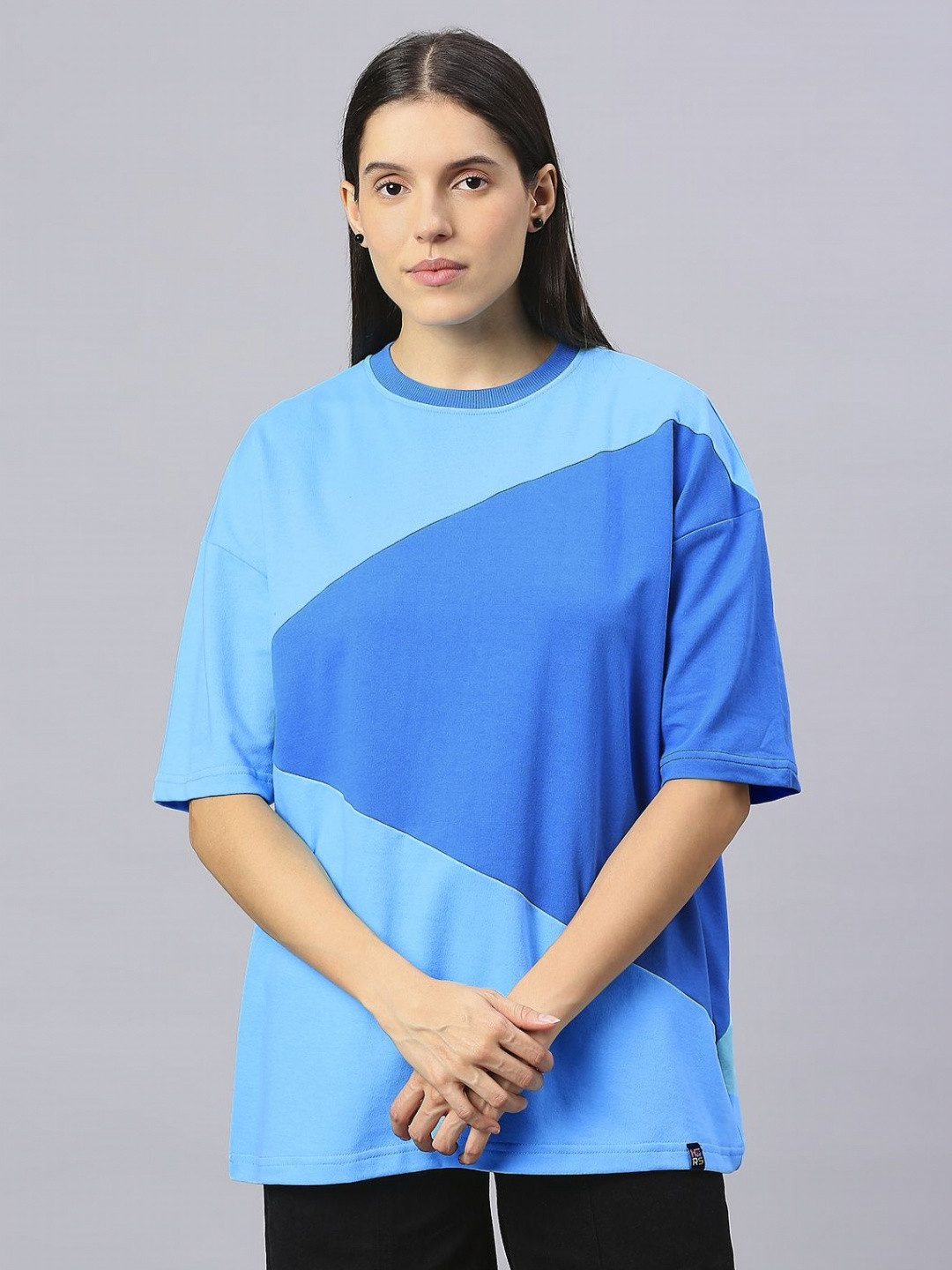 HOUSE OF RS Women Sustainable Elemental Colourblocked Oversized T-shirt