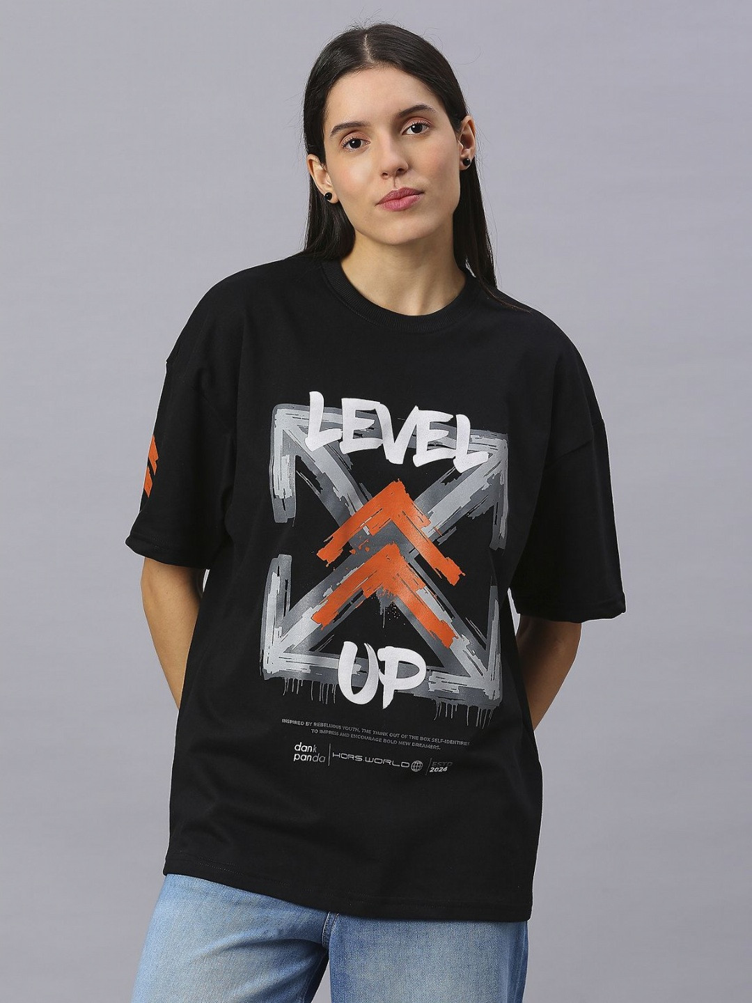 HOUSE OF RS Women Sustainable Dank Panda Level Up Printed Oversized T-shirt