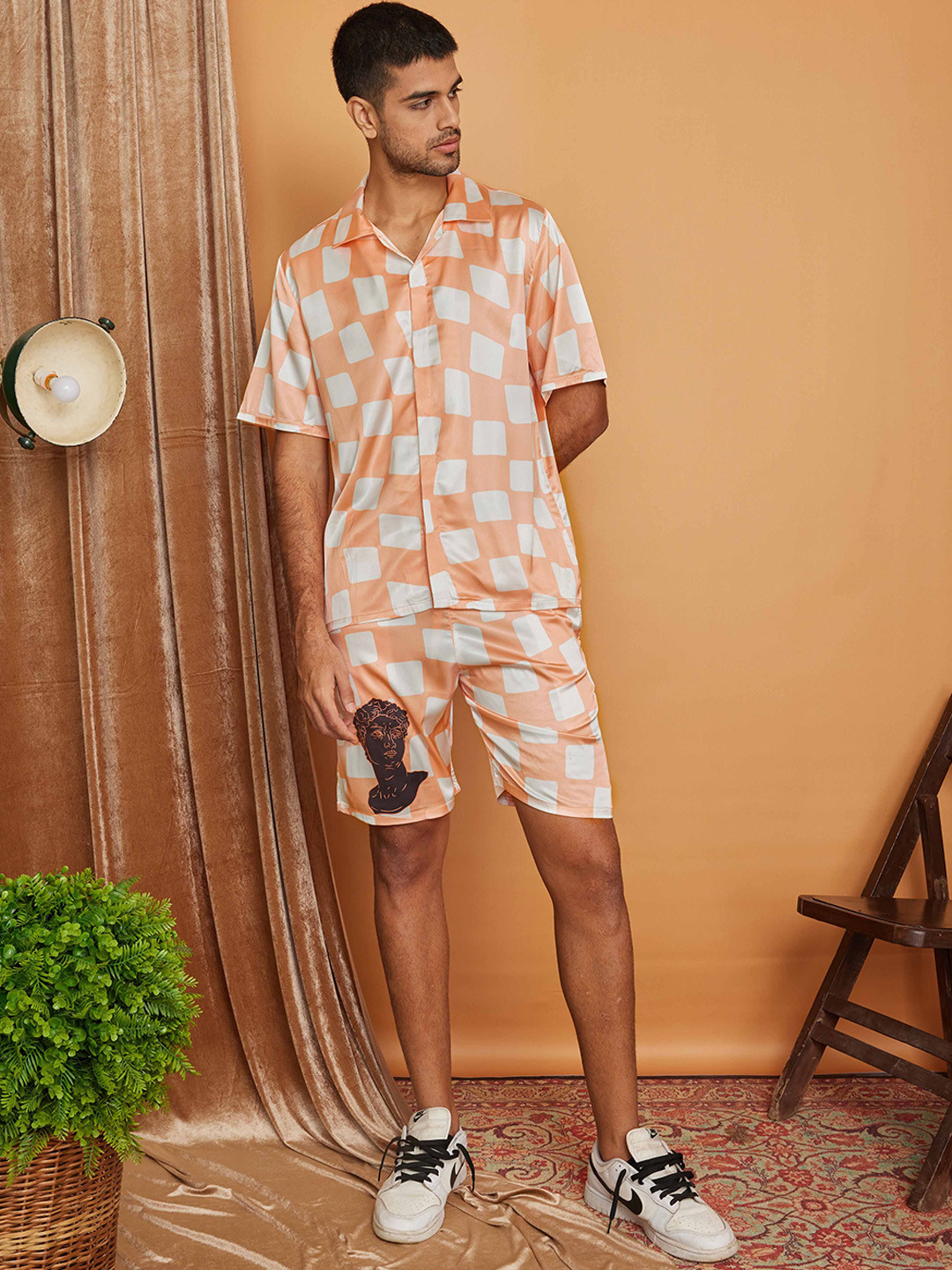 CLUBHAVANA Fuzzy Checkers Men Checked High Rise Relaxed Fit Premium Soft Satin Short