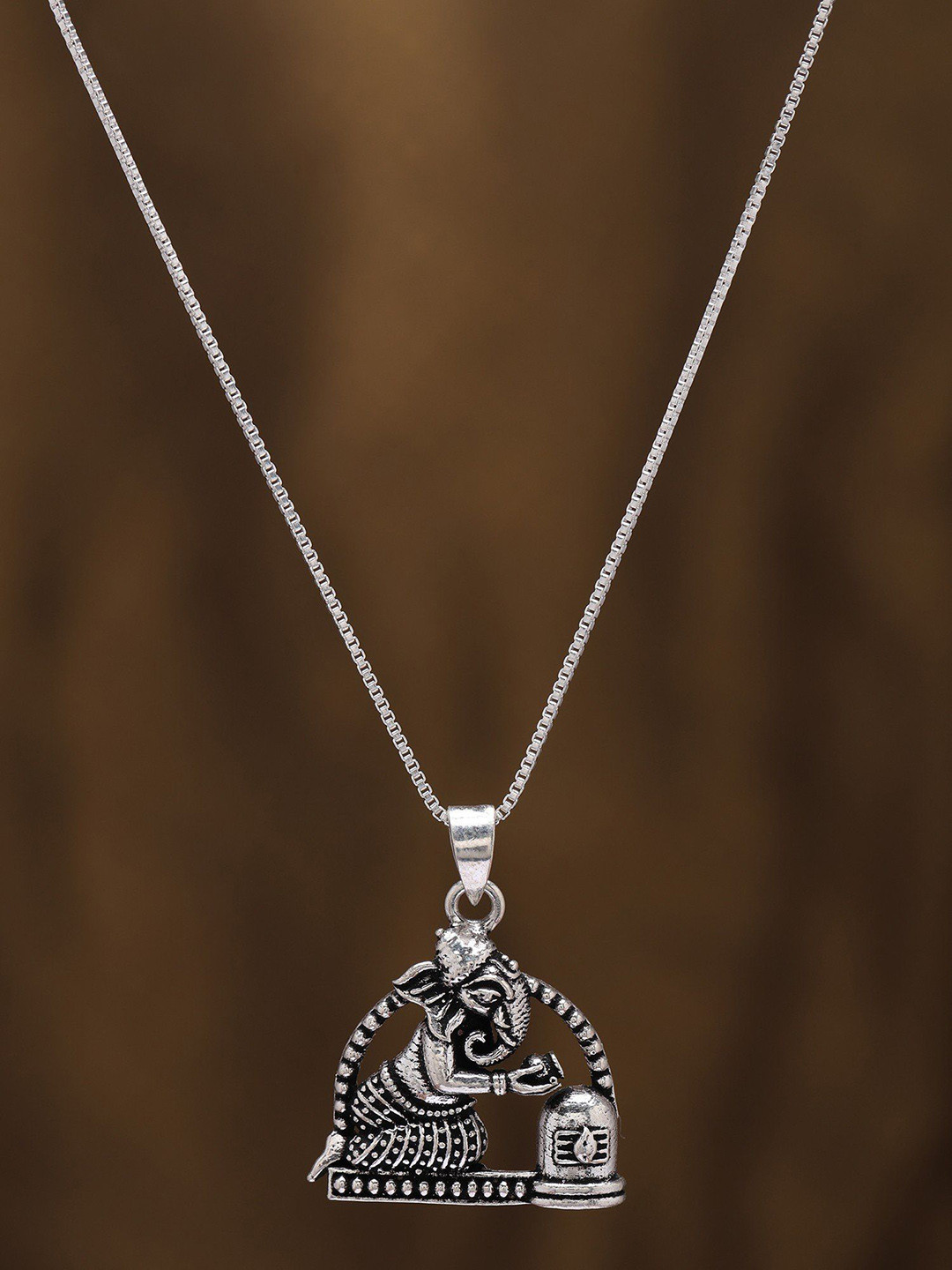 Exotic India Lord Ganesha Pouring Water on Shivalinga Pendant in Sterling Silver