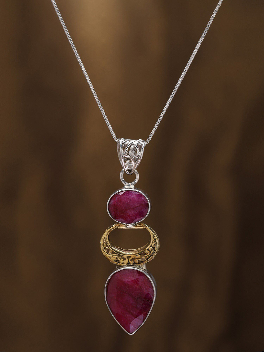 Exotic India Ruby Gemstone Sterling Silver Pendant