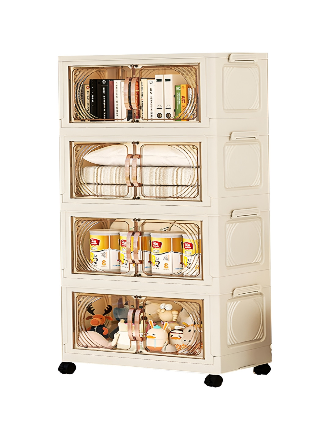 HOUSE OF QUIRK Beige Super Strong 4 Layer Multi Organiser With Wheels