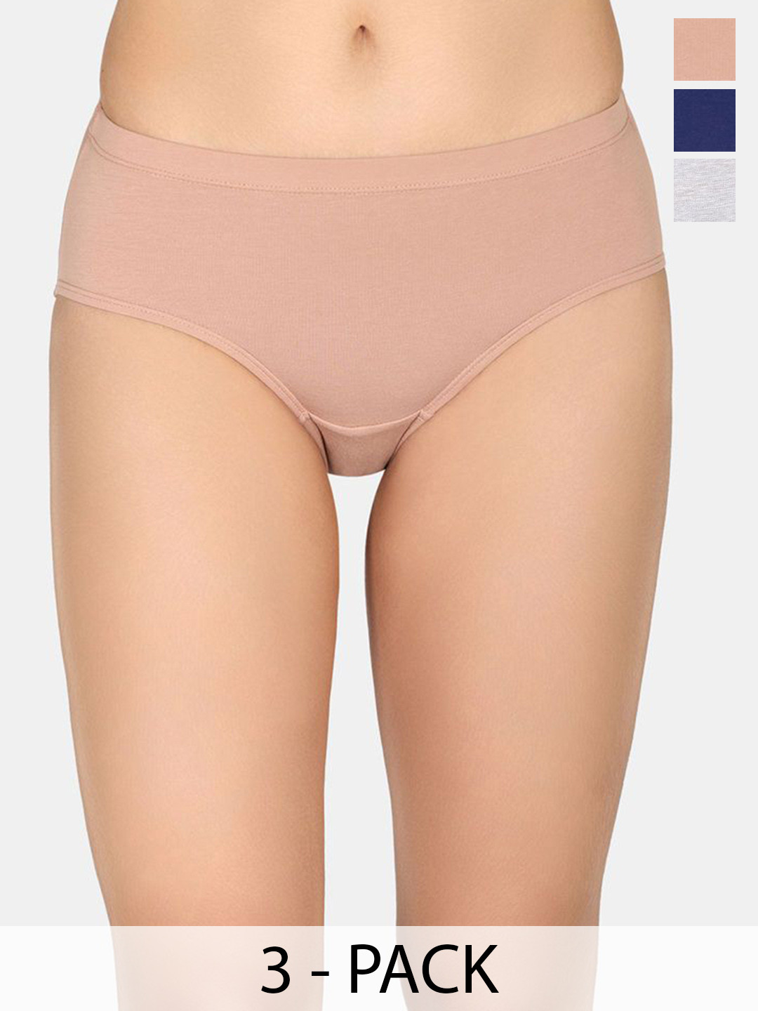 Zivame Women Pack Of 3 Pure Cotton Mid-Rise Hipster Briefs ZI28CA-Grey M Roeb Blue D