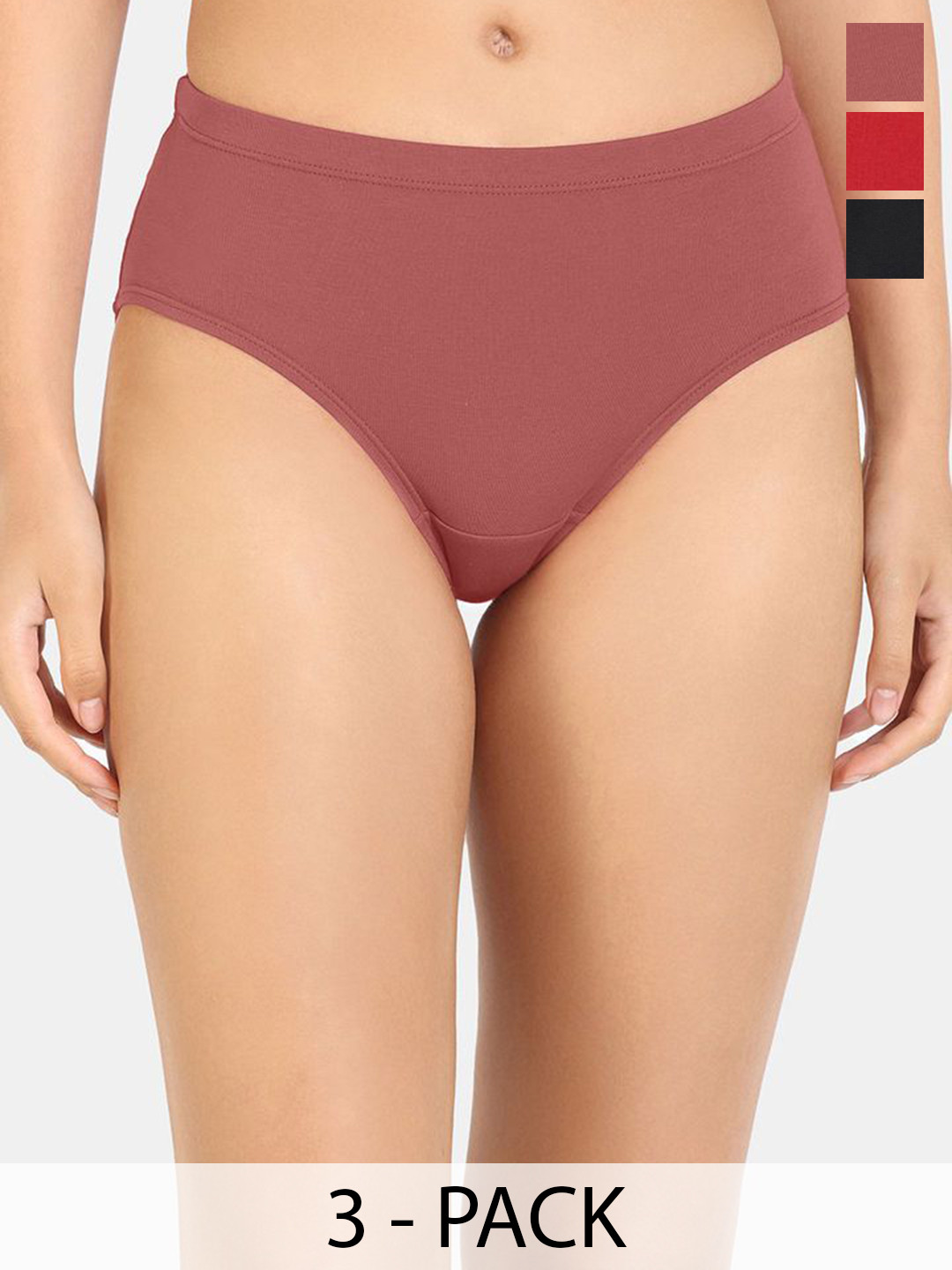 Zivame Women Pack of 3 Pure Cotton Sundrdtmt Dustycedr Anthracite Mid Rise Hipster Briefs