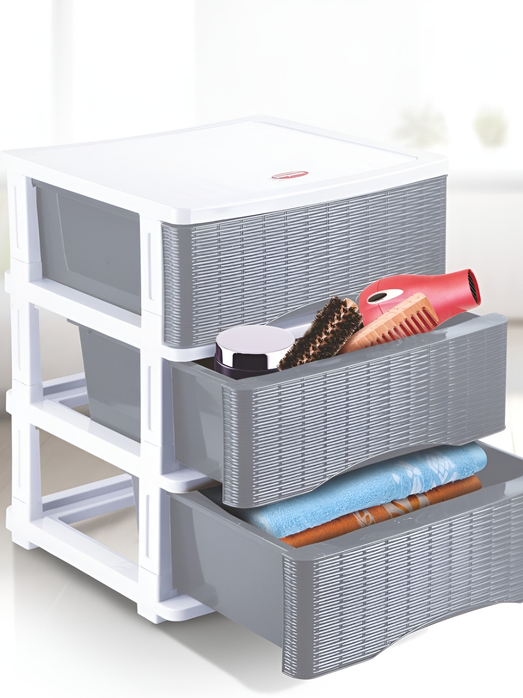 Nayasa Grey Cane Tuckins Multi-Compartment Storage Organizer