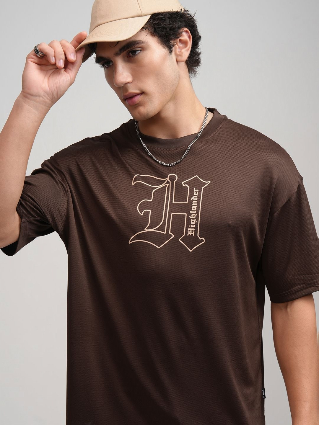 HIGHLANDER Men Printed Round Neck Drop-Shoulder Oversized T-Shirt
