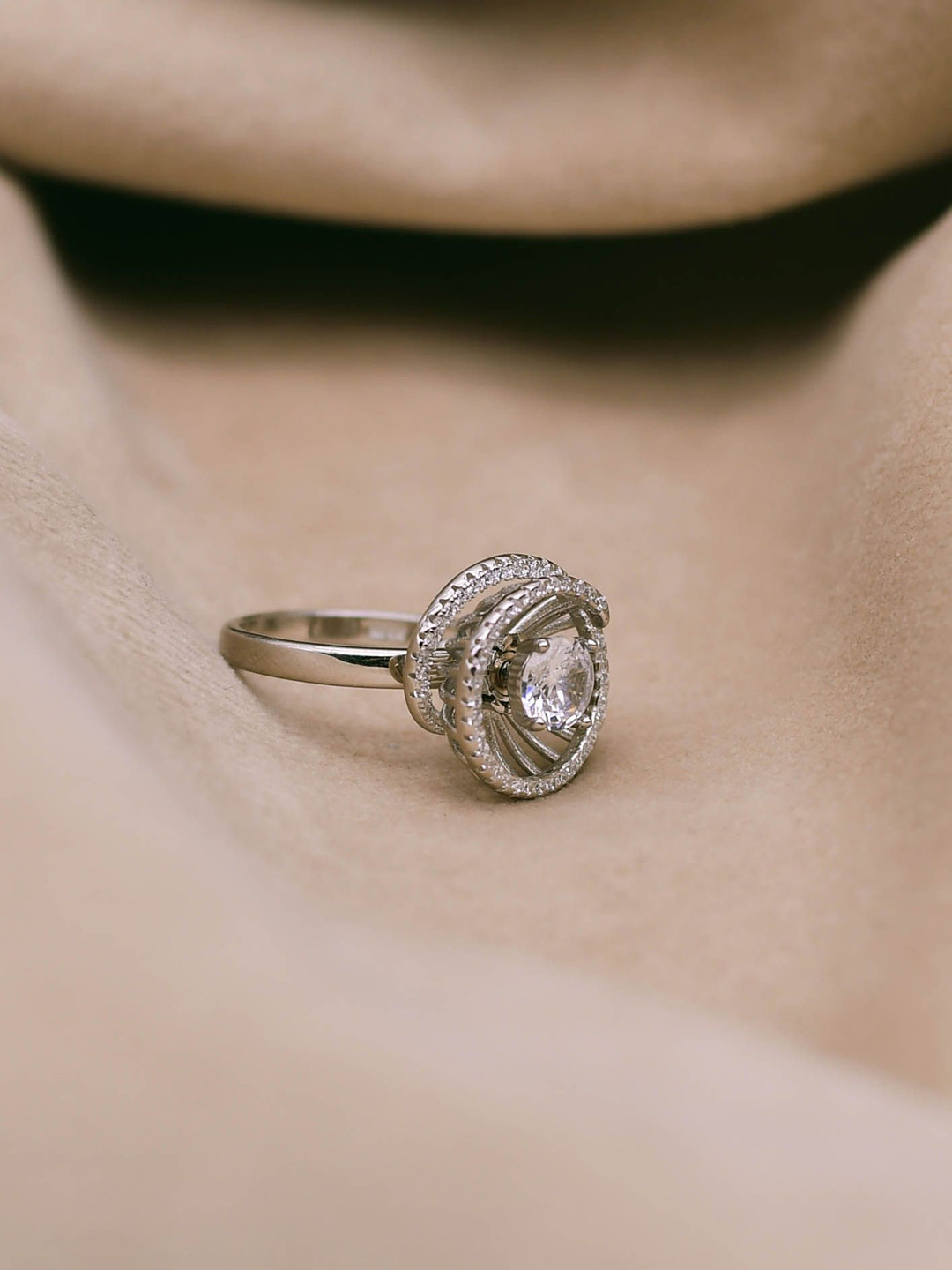 SILMORA Platinum-Plated Cubic Zirconia Stone-Studded Adjustable Finger Ring