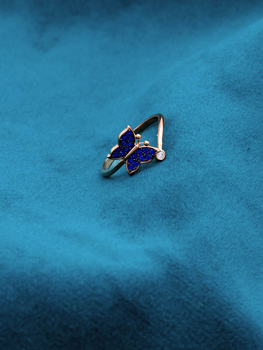 SILMORA Rose Gold-Plated Stone-Studded Adjustable Finger Ring