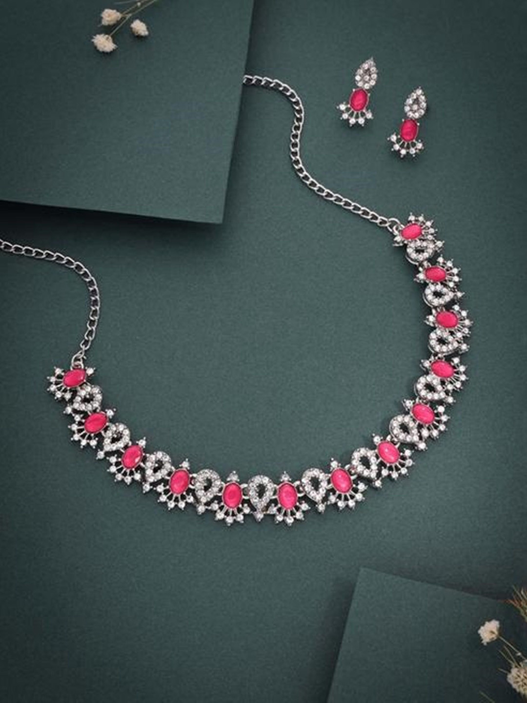 MADDY SPACE Silver-Plated Artificial Stone-Studded Jewellery Set