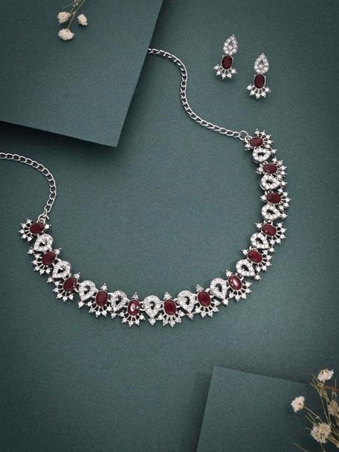 MADDY SPACE Silver-Plated  Stone Studded Jewellery Set