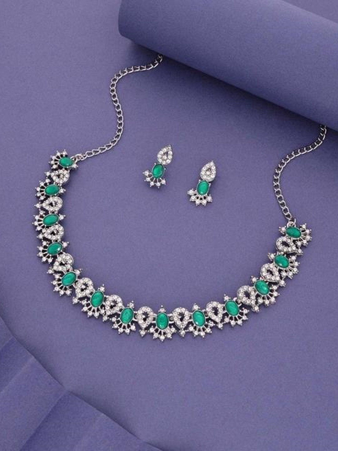 MADDY SPACE Silver-Plated Artificial Stone-Studded Jewellery Set