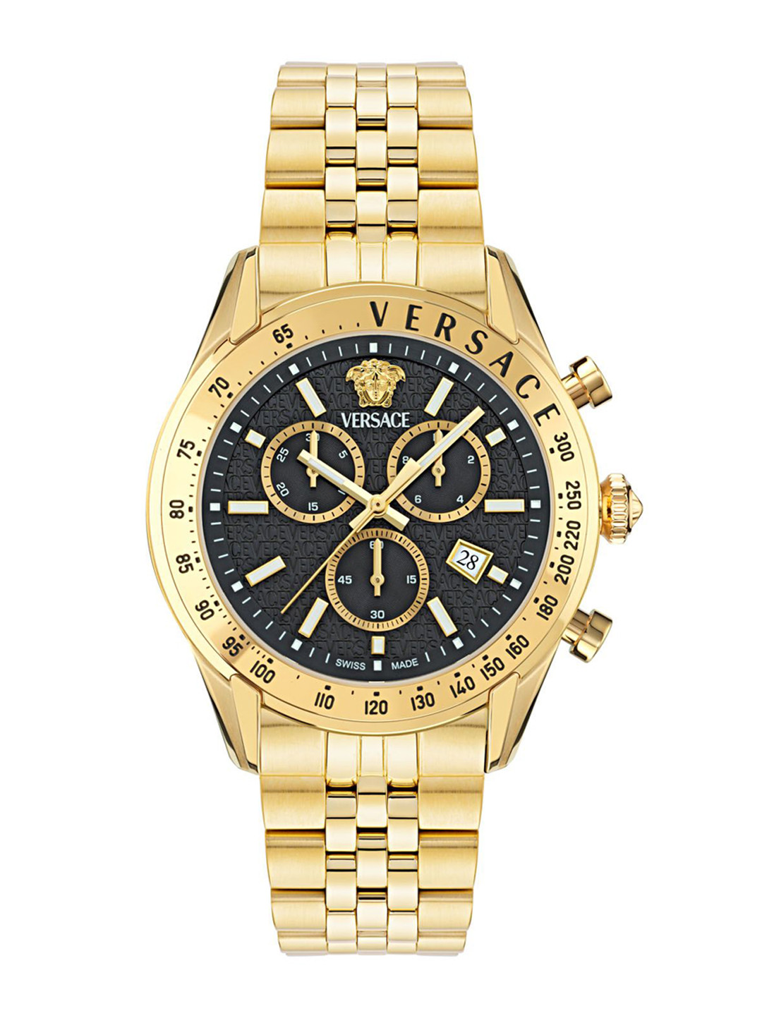 Versace Men Embellished Dial & Stainless Steel Bracelet Style Straps Watch VE8R00624