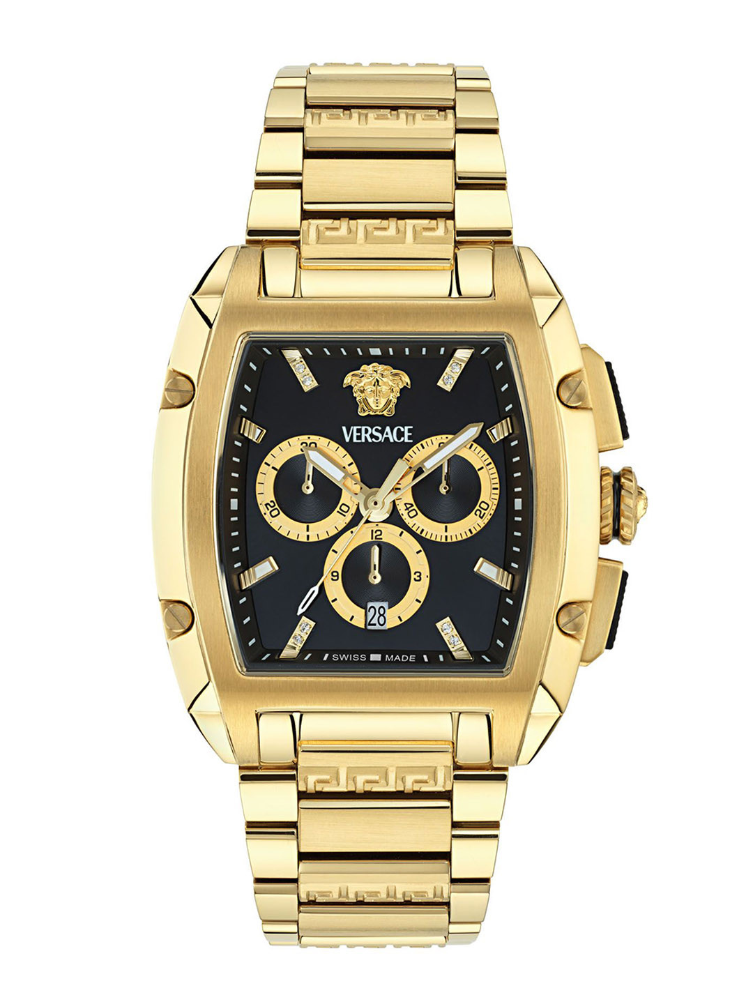 Versace Men Dominus Dial & Stainless Steel Bracelet Style Straps Analogue Watch VE6H00824