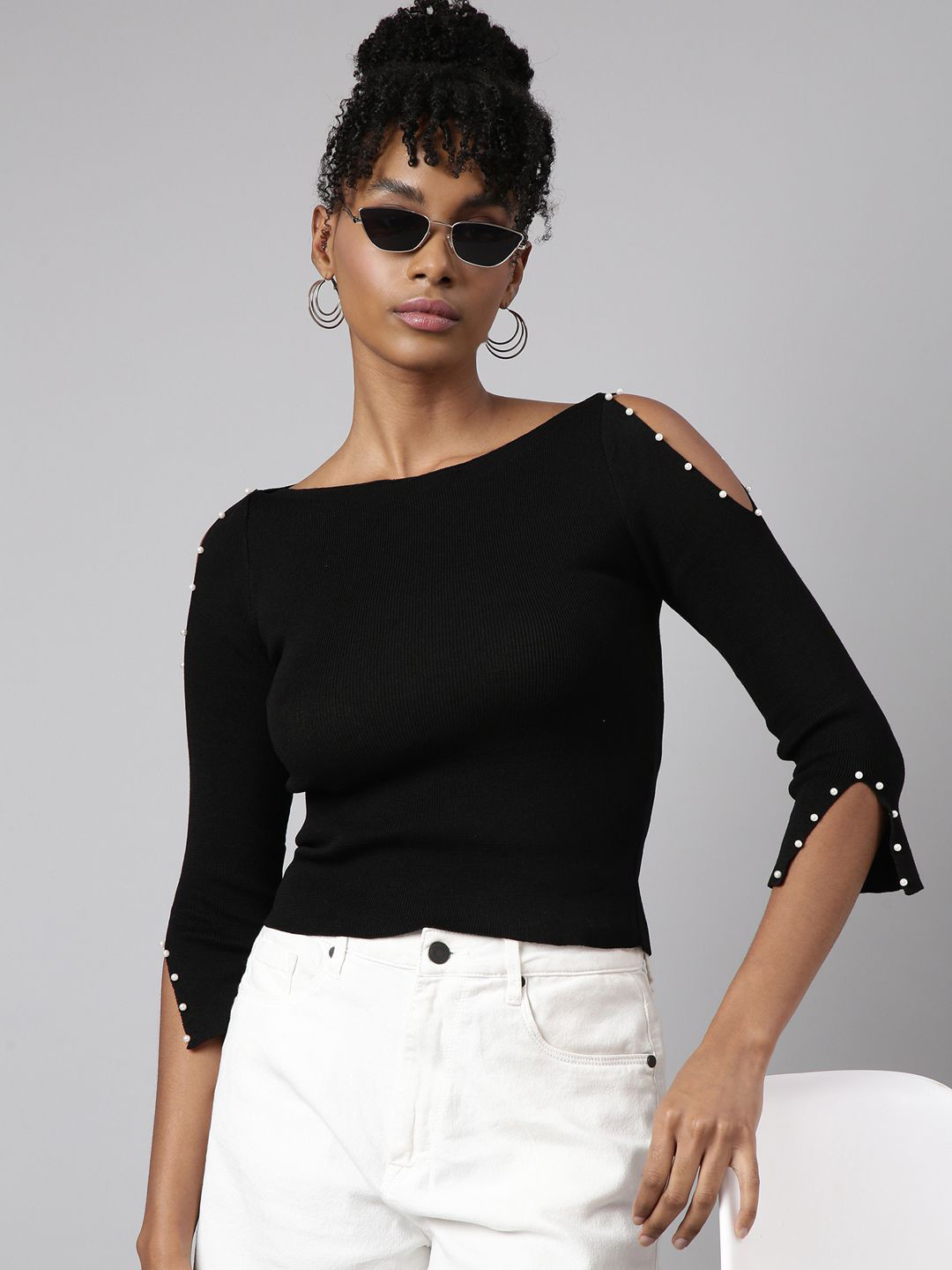 SHOWOFF Women Slit Sleeve Boat Neck Top