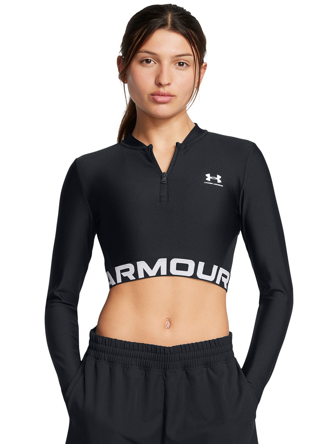 UNDER ARMOUR UA HeatGear Brand Logo Printed Rib Crop T-Shirt